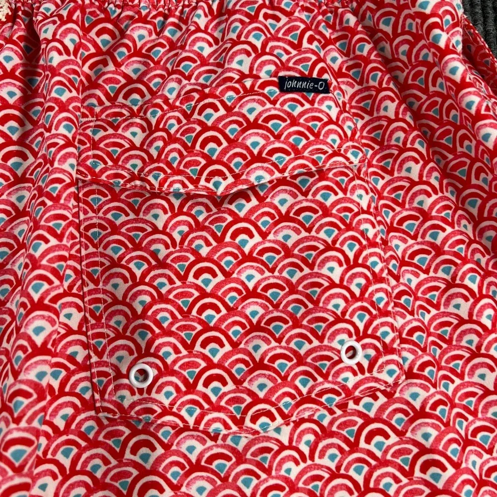 Johnnie O‎ Swim Trunks Shorts Mens 2XL XXL Red Geometric Beach Ocean Pool